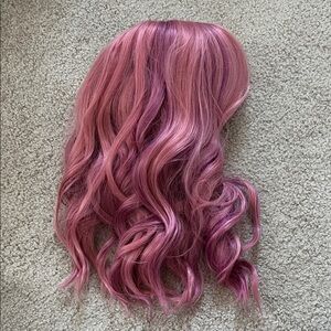 LANCAINI Pink Wavy Shoulder Length Bob Synthetic Cosplay wig.